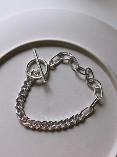 925 Sterling Silver Hollow Geometric Chain Vintage Link Bracelet