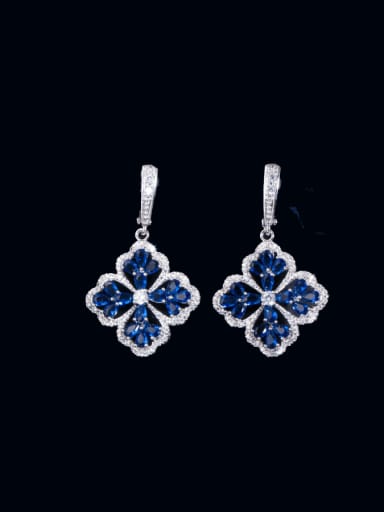 blue Brass Cubic Zirconia Clover Luxury Huggie Earring
