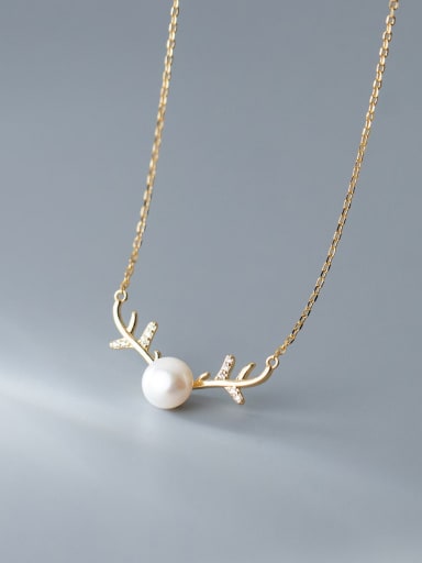 925 Sterling Silver Imitation Pearl Deer Minimalist Necklace