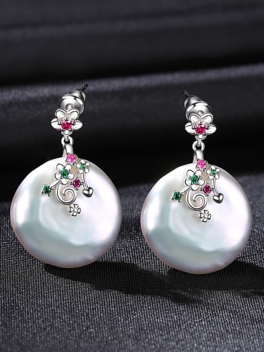925 Sterling Silver Freshwater Pearl Flower Minimalist Drop Earring