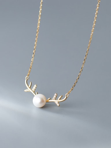 custom 925 Sterling Silver Imitation Pearl Deer Minimalist Necklace