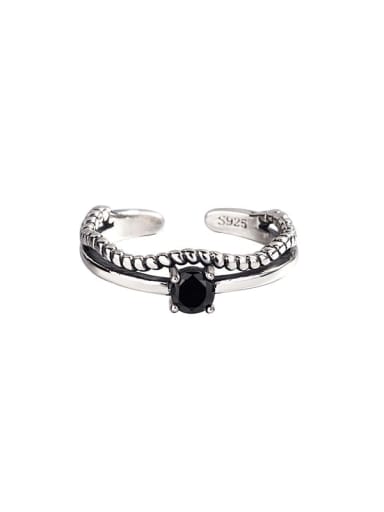 925 Sterling Silver Cubic Zirconia Irregular Vintage Double twist black diamond  Midi Ring