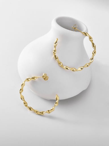 Brass Geometric Minimalist Twisted Wire C Shape Hoop Earring
