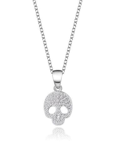 925 Sterling Silver Cubic Zirconia Skull Cute Necklace
