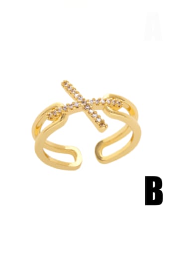 B Brass Enamel Cubic Zirconia Geometric Hip Hop Band Ring