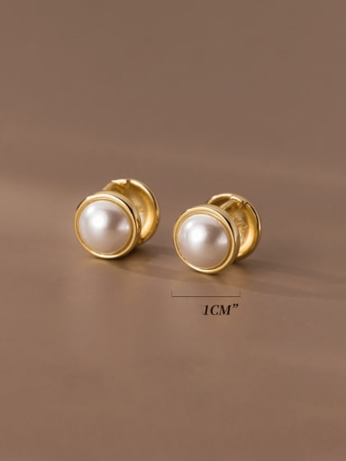 Gold 925 Sterling Silver Imitation Pearl Geometric Vintage Huggie Earring