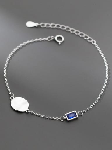 925 Sterling Silver Glass Stone Geometric Minimalist Link Bracelet