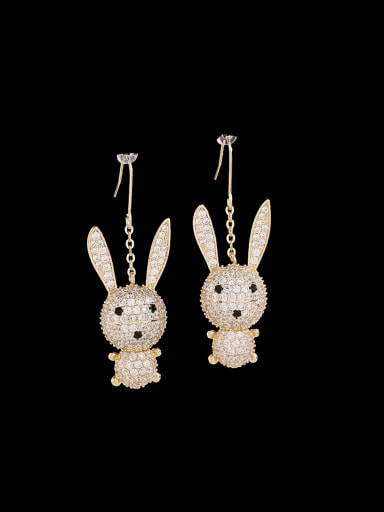 golden Brass Rhinestone Rabbit Cute Hook Earring