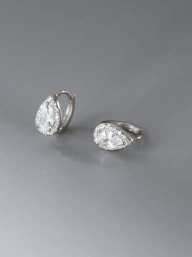 Silver 925 Sterling Silver Cubic Zirconia Water Drop Dainty Huggie Earring