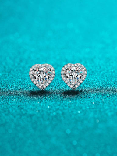 925 Sterling Silver Moissanite Heart Dainty Cluster Earring