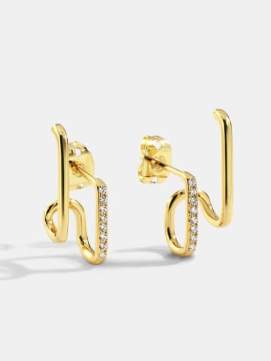 Brass Rhinestone Double line Geometric Minimalist Stud Earring