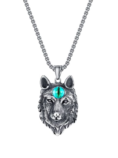 custom Titanium Steel Evil Eye Vintage Wolf head Pendant Necklace