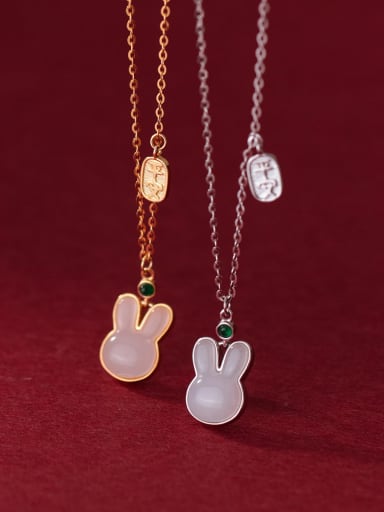 925 Sterling Silver Cats Eye Rabbit Hip Hop Necklace