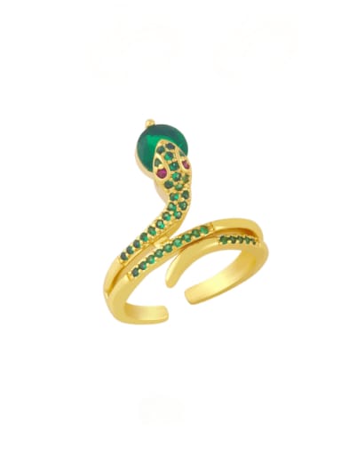 green Brass Cubic Zirconia Snake Artisan Band Ring