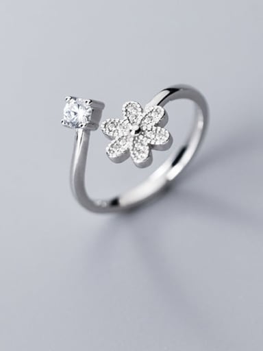 925 sterling silver cubic zirconia  flower minimalist free size ring