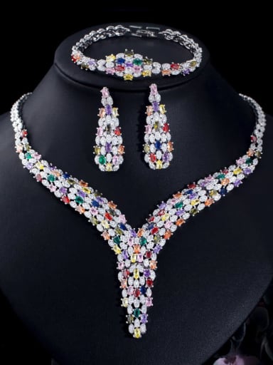 Brass Cubic Zirconia Luxury Water Drop  Ring Earring Bangle And Necklace Set
