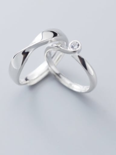 925 Sterling Silver Rhinestone Irregular Minimalist Couple Ring