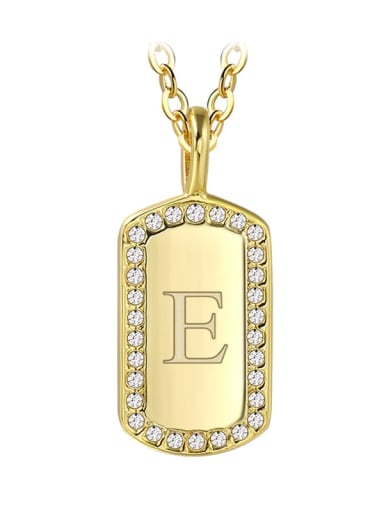 Gold letter e Brass Rhinestone Letter Minimalist Necklace