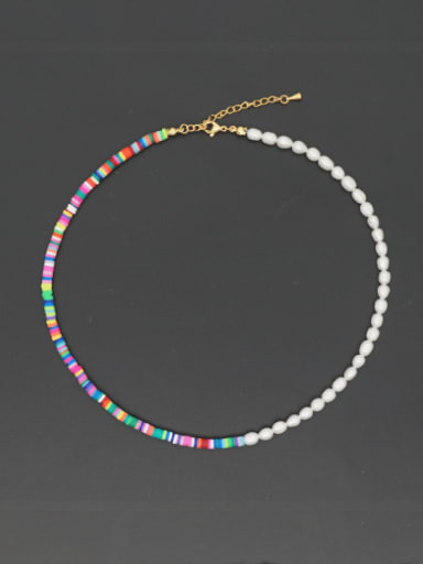 Freshwater Pearl Multi Color Polymer Clay Geometric Bohemia Necklace