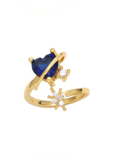 blue Brass Cubic Zirconia Heart Trend Band Ring