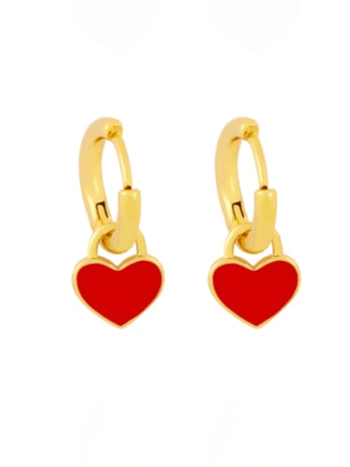 red Brass Enamel Heart Minimalist Huggie Earring