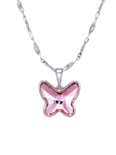 Pink Alloy Crystal Butterfly Minimalist Necklace