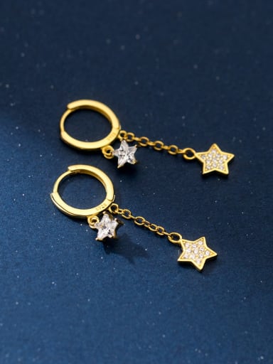 gold 925 Sterling Silver Cubic Zirconia Star  Tassel Minimalist Huggie Earring