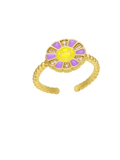 purple Brass Enamel Smiley Flower Cute Band Ring