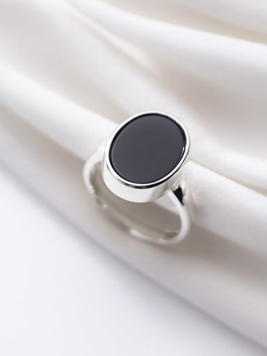 925 sterling silver minimalist  black  round  acrylic Free Size ring