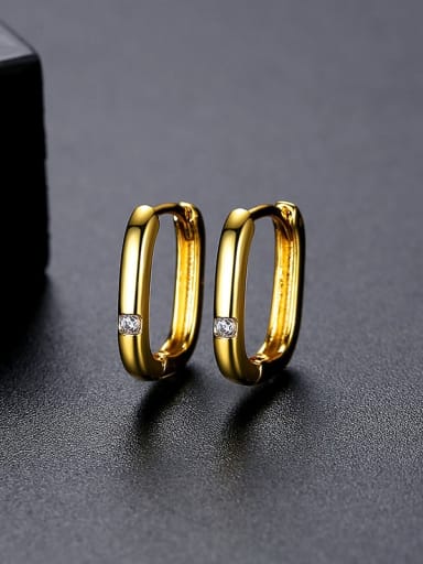 E21051506 18K Brass Cubic Zirconia Geometric Minimalist Huggie Earring