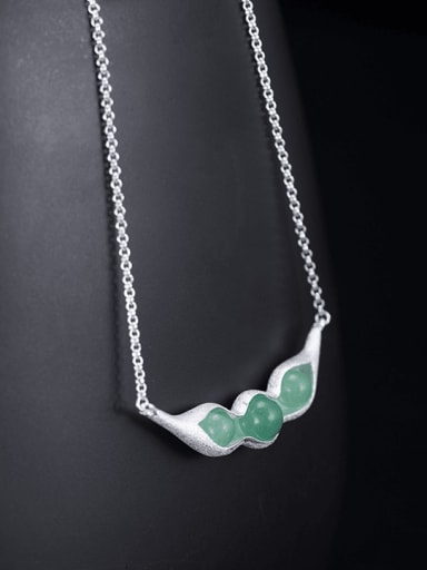 925 Sterling Silver Jade  Vintage Irregular Pendant Necklace