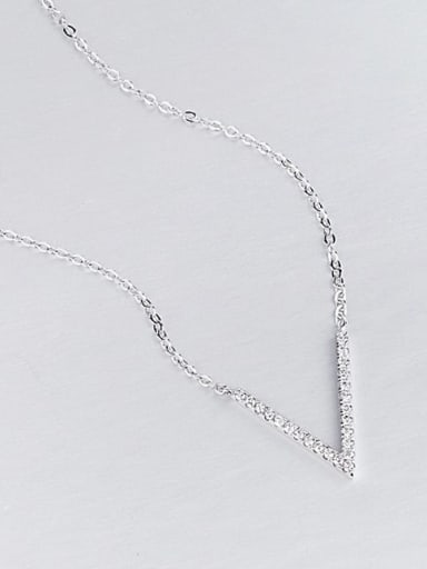 925 Sterling Silver Cubic Zirconia Letter V Minimalist  Pendant Necklace