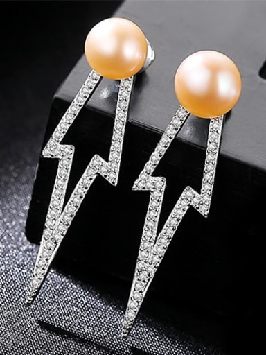Pink 1C12 925 Sterling Silver Freshwater Pearl Geometric Classic Drop Earring