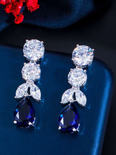 blue Brass Cubic Zirconia Water Drop Luxury Cluster Earring