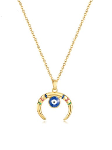 Stainless steel Cubic Zirconia Evil Eye Hip Hop Moon Pendant Necklace