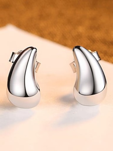 Rh 24C02 925 Sterling Silver Smooth  Irregular Minimalist Stud Earring