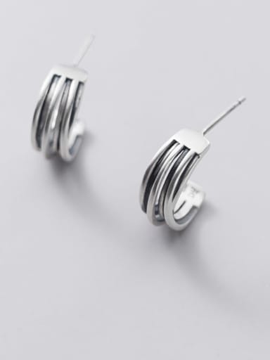 925 Sterling Silver Irregular Minimalist Multi layer line Stud Earring