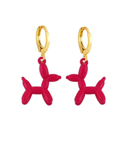 red Brass Enamel Dog Cute Huggie Earring