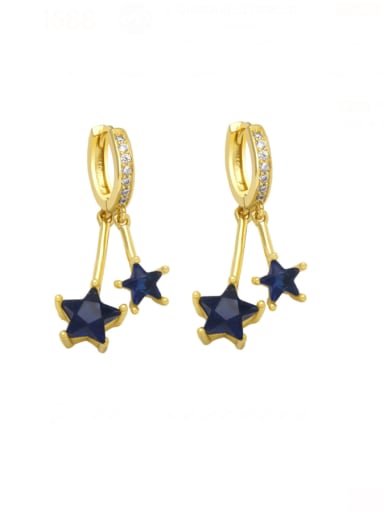 blue Brass Cubic Zirconia Pentagram Vintage Huggie Earring