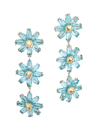 Blue flower Brass Cubic Zirconia Flower Dainty Drop Earring