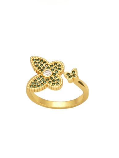 green Brass Cubic Zirconia Butterfly Vintage Band Ring