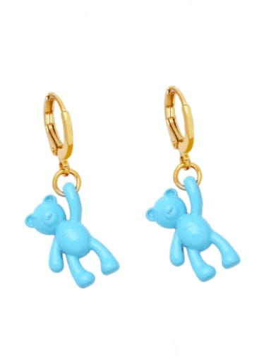 blue Brass Enamel Bear Cute Huggie Earring