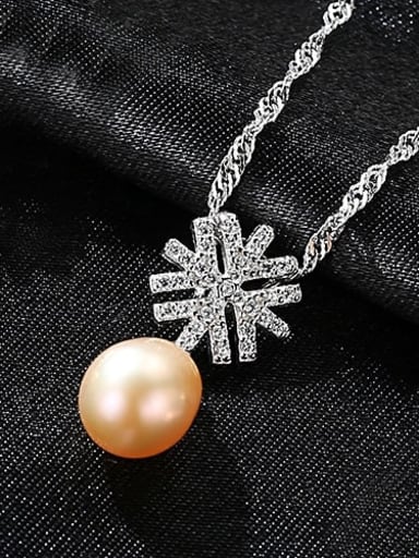 Pink 5D02 925 Sterling Silver Water Wave Chain Freshwater Pearl Fashion Snowflake Necklace