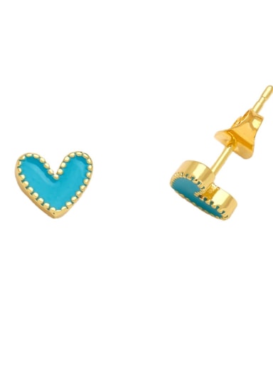 blue Brass Enamel Heart Minimalist Stud Earring