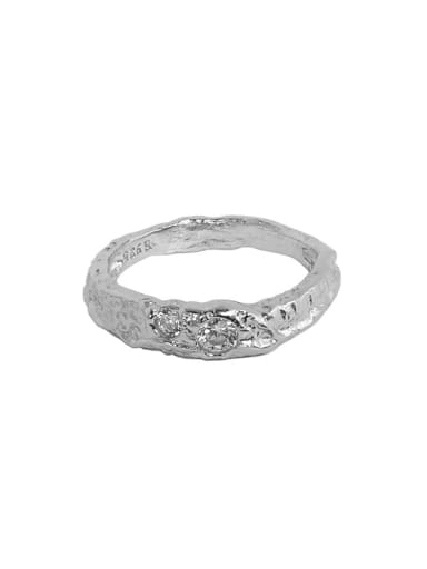 Platinum 925 Sterling Silver Rhinestone Irregular Minimalist Band Ring