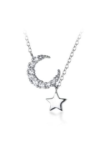 925 Sterling Silver Cubic Zirconia Moon Star Minimalist Necklace