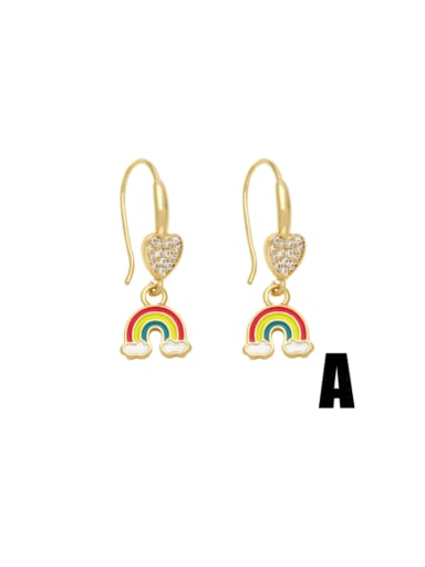 Brass Cubic Zirconia Rainbow Minimalist Hook Earring