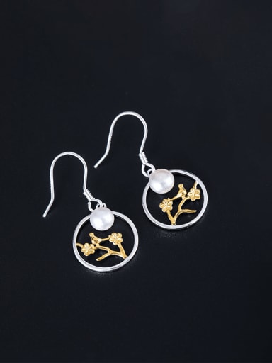 925 Sterling Silver Imitation Pearl Bird Minimalist Hook Earring