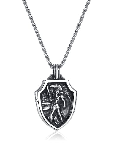 Titanium Steel Irregular Hip Hop Warrior Shield Pendant Necklace