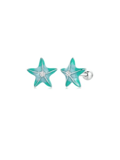 925 Sterling Silver Enamel Pentagram Trend Stud Earring